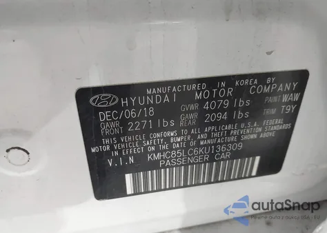 2019 Hyundai Ioniq Hybrid Limited из США, поврежденный, VIN KMHC85LC6KU136309